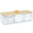 thumbnail image 1 of Dispensador de soporte Qtip de acrílico con tapa de madera Soporte para bolas de algodón de 3 compartimentos Organizador de baño para hisopo de algodón Q Tip y soporte para almohadillas de algodón Org, 1 of 5
