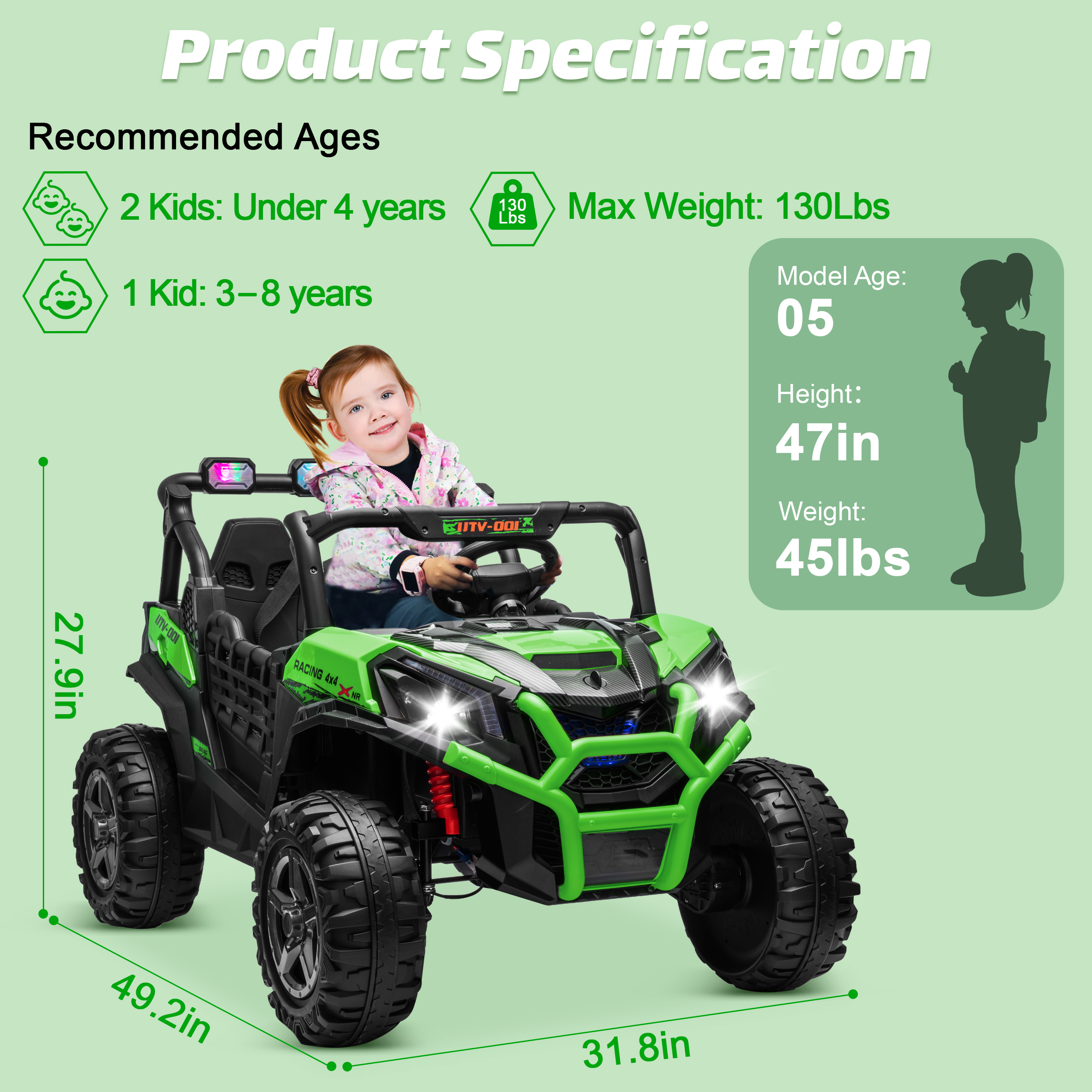 Joyracer 4WD 24V Ride on Toys Car w/ 2 XL Seater Remote Control, Electric Off-Road UTV w/ 4*200W Motor, Powered 4-Wheeler Toy, LED Lights, Spring Suspension, 3 Speeds, Bluetooth Music, Black