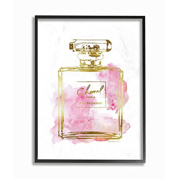 Stupell Industries Glam Perfume Bottle Gold Pink Framed Giclee Texturized Art, Proudly Made in USA