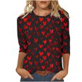 thumbnail image 1 of Staron Vente de Liquidation Hauts pour Femmes Saint-Valentin Blouses Amples Manches 3/4 Col Rond Cadeaux de Saint-Valentin T-Shirt Imprimé Cœur Hauts Décontractés Amples, 1 of 5