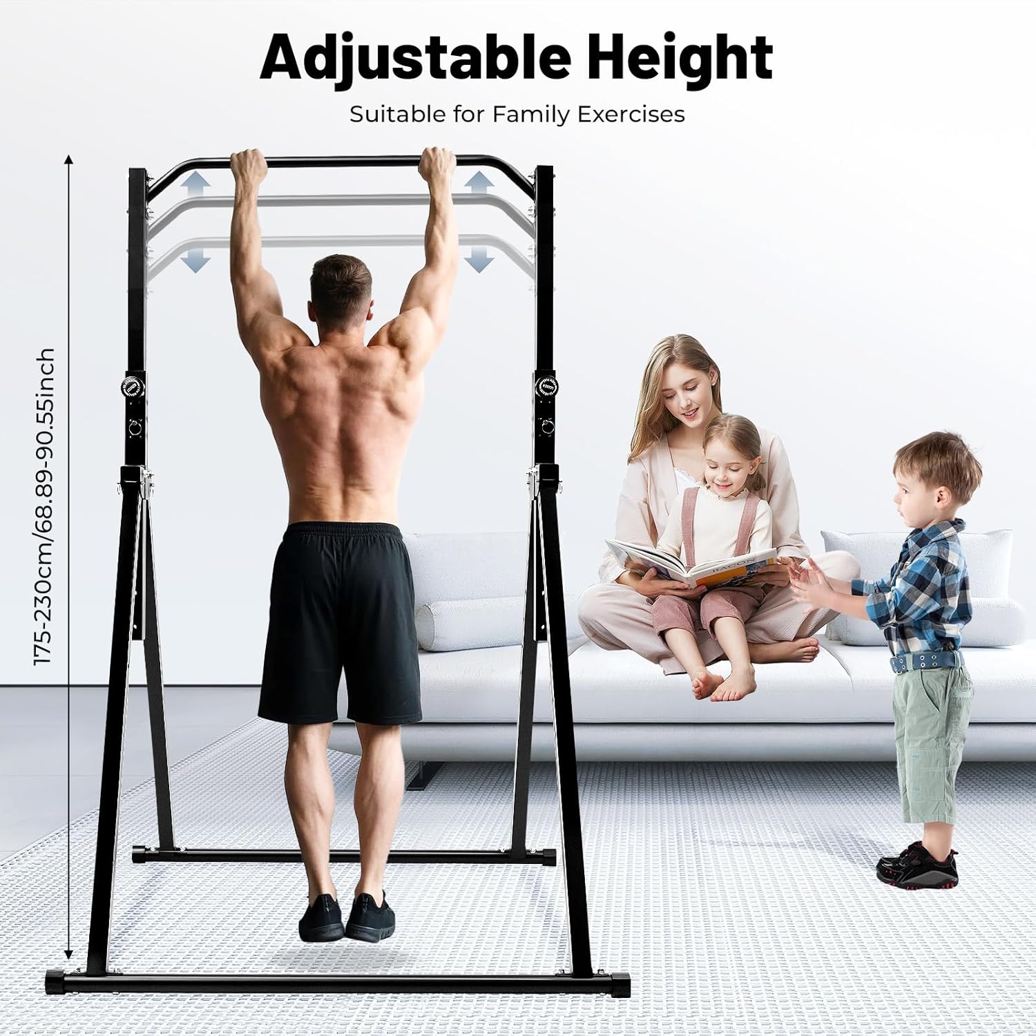 Triangular Pull Up Station - Black Carbon Steel Adjustable Height Home Pull Up Bar Strength Training Equipment, 440.92lbs Max Load