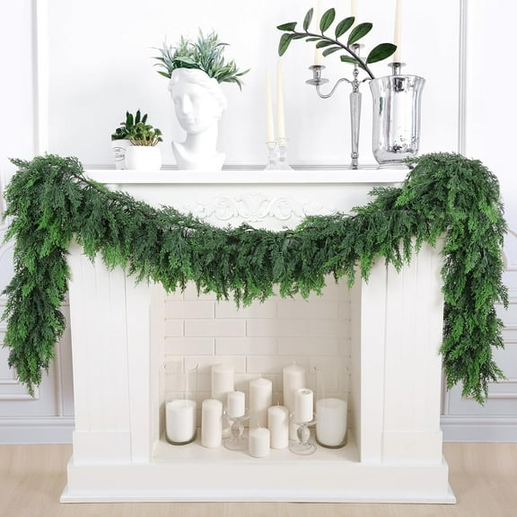 Bootesun 9Ft Artificial Cedar Garlands, Faux Cypress Garland, Realistic Christmas Real Touch Greenery Pine Garland for Table, Mantle, Wall, Indoor, Outdoor Christmas Decorations