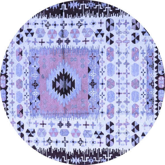Ahgly Company Indoor Round Abstract Blue Modern Area Rugs, 8' Round