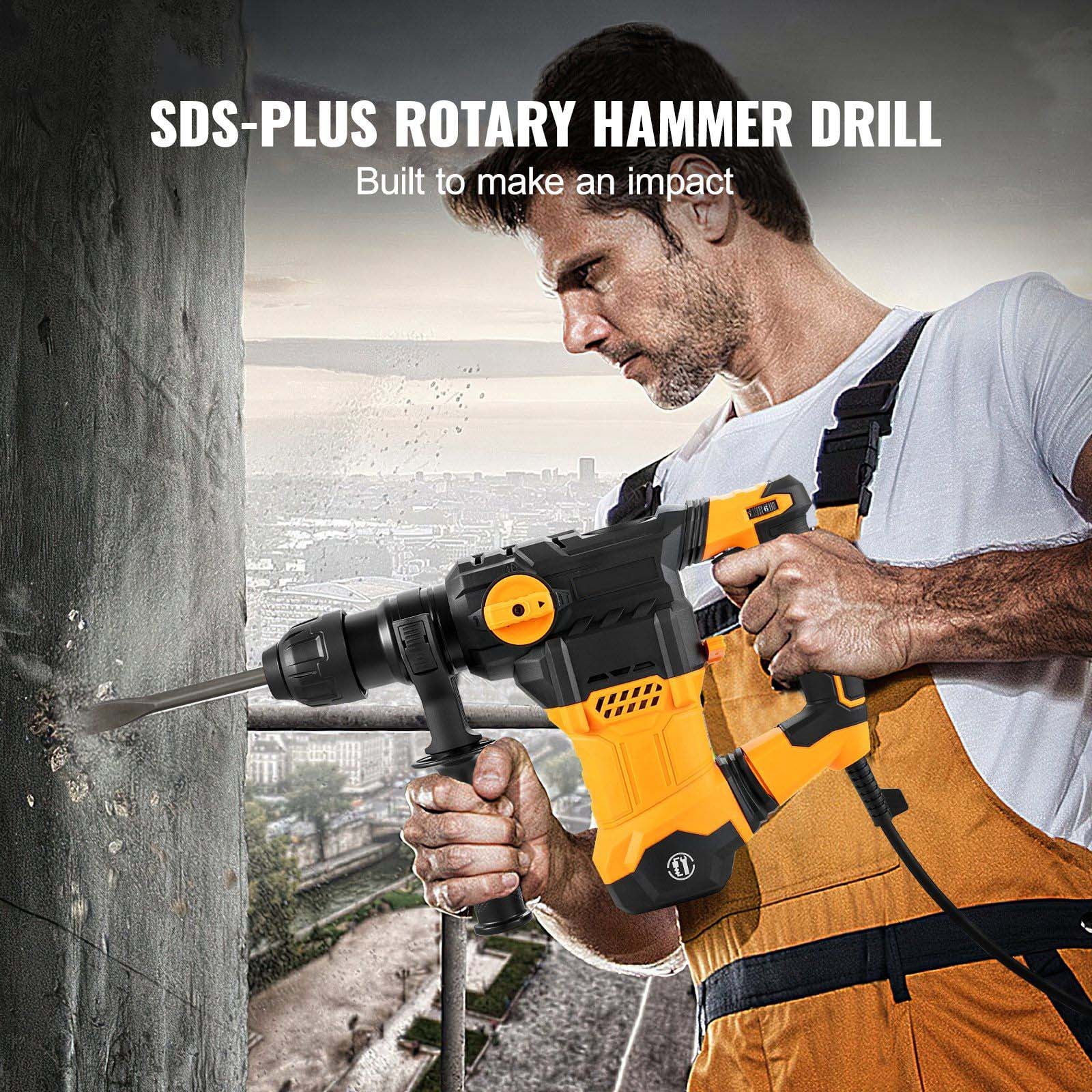 SDS-Plus Rotary Hammer Drill 1-1/4 Inch, 13 Amp Corded Hammer Drill, Heavy Duty Demolition Hammer with Vibration Control, Variable Speed Power Tool for Concrete