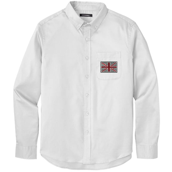Men's UK UNION JACK PATCH Twill Shirt with Pocket, 2XL White