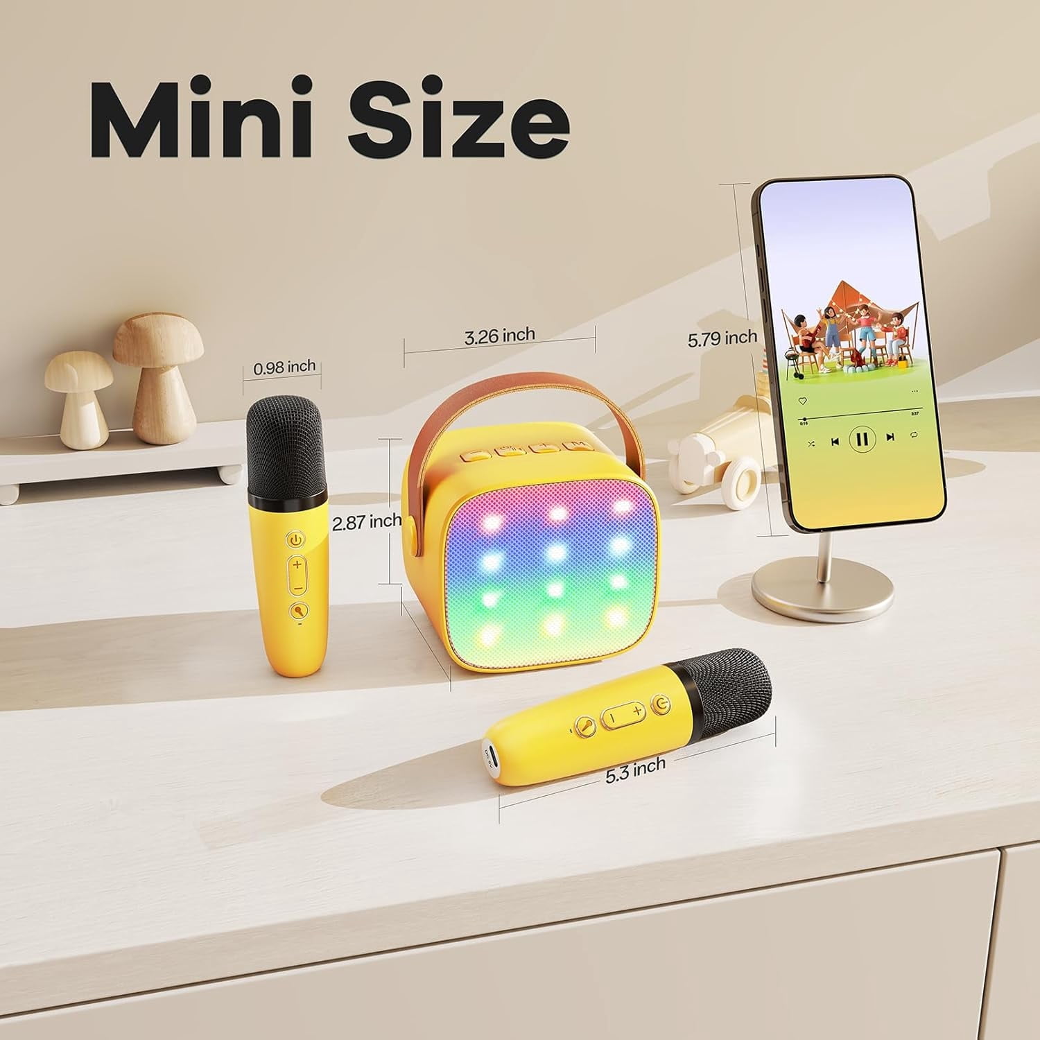 Mini Karaoke Machine for Adults, Portable Bluetooth Speaker with 2 Wireless Microphones, Birthday Gifts Toys for Girls Boys Ages 3, 4, 5, 6, 7, 8, 9,10,11,12+ Years Old Toddler (Yellow)
