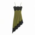 thumbnail image 6 of Womens Elegant Green Lace Trim Satin Slip Dress Sleeveless Asymmetrical Hem, 6 of 7