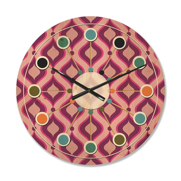 Designart 'Abstract Retro Geometrical Design Pattern IV' Mid-Century Modern Wood Wall Clock