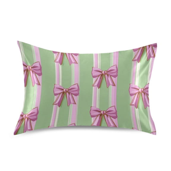 Green Pink Stripes Cute Bows Satin Pillowcase Envelope Design Pillow Covers 1 Pack Standard Size 20" x 26"