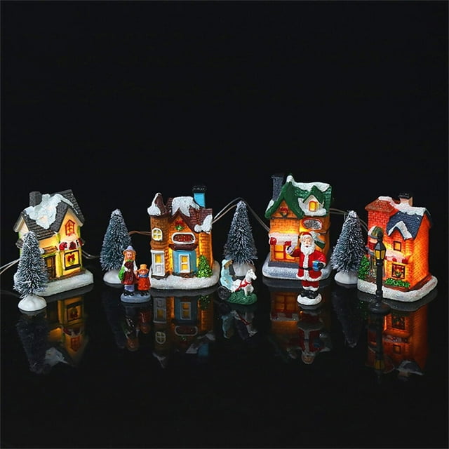 Langgg Xmas Ornament Home Decor Desk Statue Village House Set Compact Size Exquisite Long-lasting Festival Accessories Tree Pendent