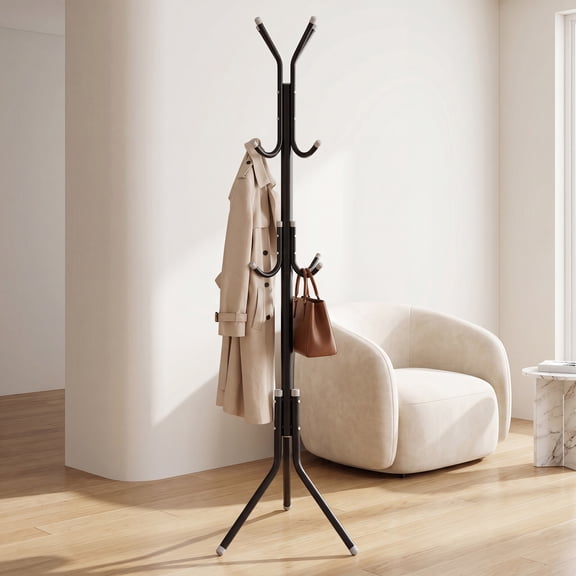 HONEIER Coat Rack, 68.9" Metal Coat Rack Stand with 12 Hooks Standing Coat Rack for Entryway Bedroom Living Room, Black