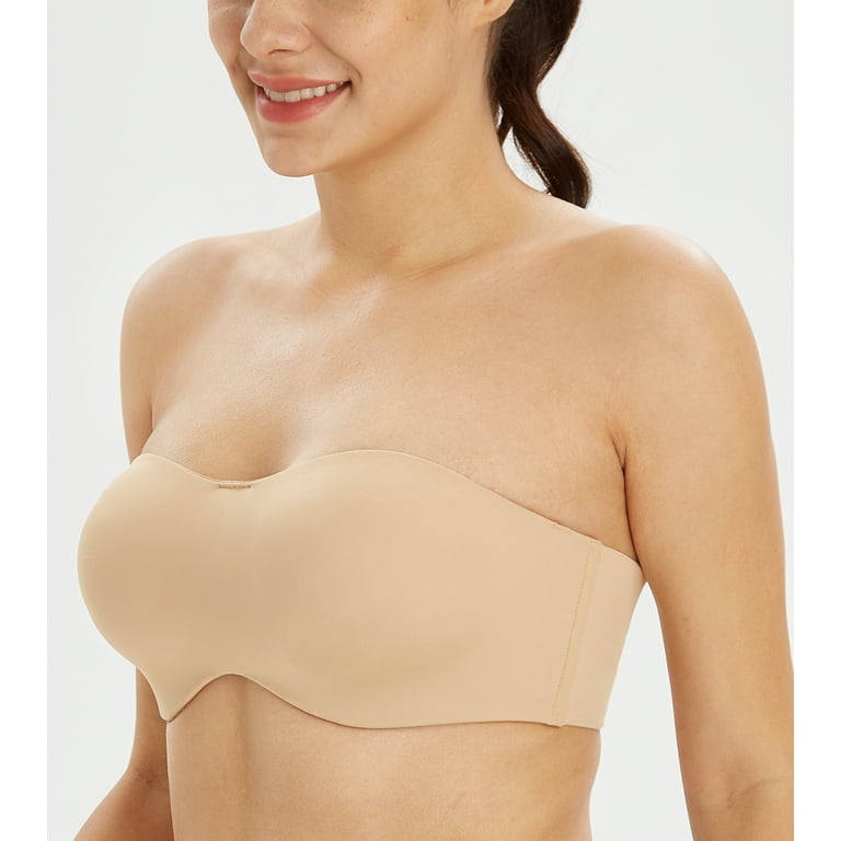 Exclare Women's Seamless Bandeau Unlined Underwire Minimizer Strapless Bra  for Large Bust(Beige,38DD)