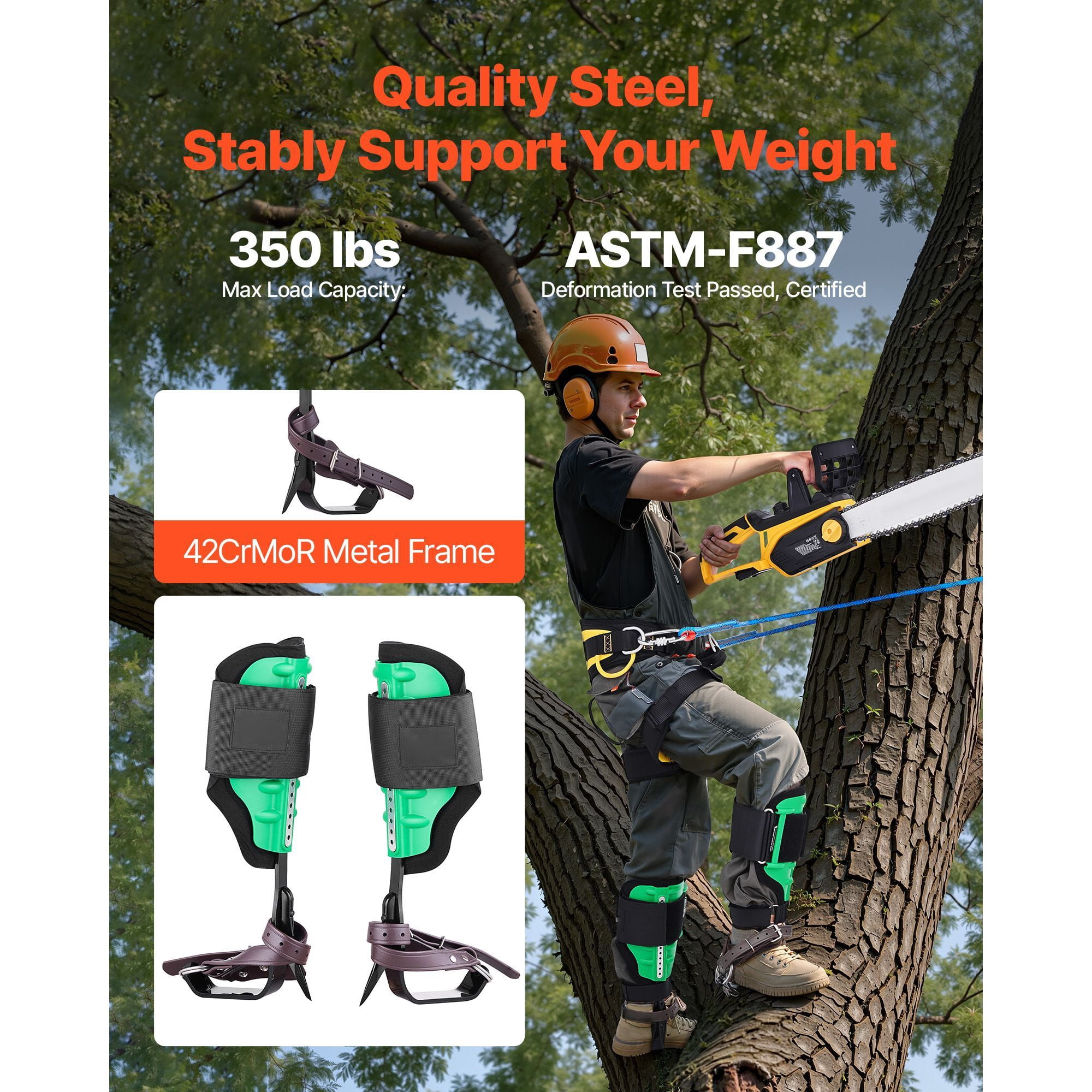Tree Climbing Spikes Set, Height-Adjustable Tree Climbing Gear with Straps & Spike Protectors, 350 lbs Load Capacity, Heavy Duty Steel Climb Spurs Arborist Equipment for Fruit Picking Hunting