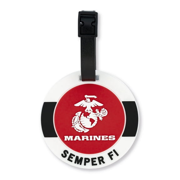 PinMart's Officially Licensed U.S.M.C. PVC Luggage Tag – 3" Round Travel ID Tag with Adjustable Strap