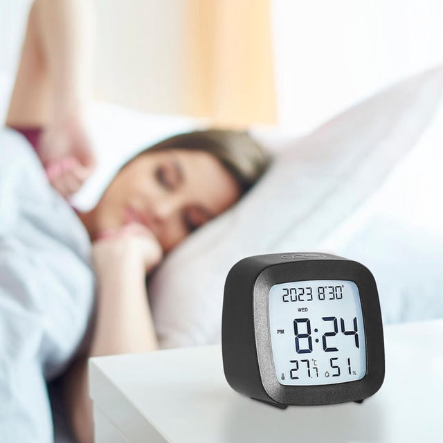 Feltree Digital Alarm Clock with Temperature/Humidity Sensor, Silent Operation & Compact Design for Bedroom/Office