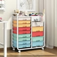 thumbnail image 2 of BEHERZT 14 Drawer Rolling Cart with Tabletop & DIY Pegboard, Storage Cart with Wheels, Organizers Utility Cart, Rainbow, 2 of 6