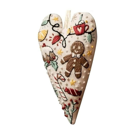 HIELLFQ Embroidery Christmas Ornament Kits, Hand Christmas Embroidery, DIY Heart Shaped Hand Embroidered Christmas Ornament for Holiday Decorations/Ornament Kit for Adults Beginners
