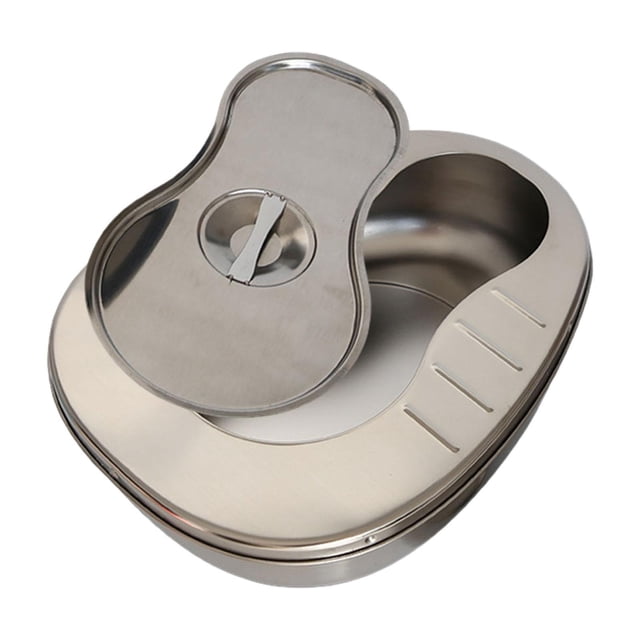 Orinal de acero inoxidable, cómodo, fácil de limpiar, versátil, cómoda junto a la cama, contenedor para orinar, orinal portátil para hombres y mujeres con tapa