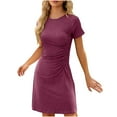 thumbnail image 3 of FAIWAD Women's Summer Dress Short Sleeve Pleated Dress Loose Basic Mini Dress Stretchy T Shirt Sundress, 3 of 5