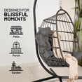 thumbnail image 4 of SereneLife Foldable Egg Chair with Stand – Hanging Rattan Wicker Swing for Indoor Outdoor Use – 350 lbs Capacity, Breathable Cushion & Headrest – Patio, Balcony, Porch, Bedroom Lounge Furniture, 4 of 8