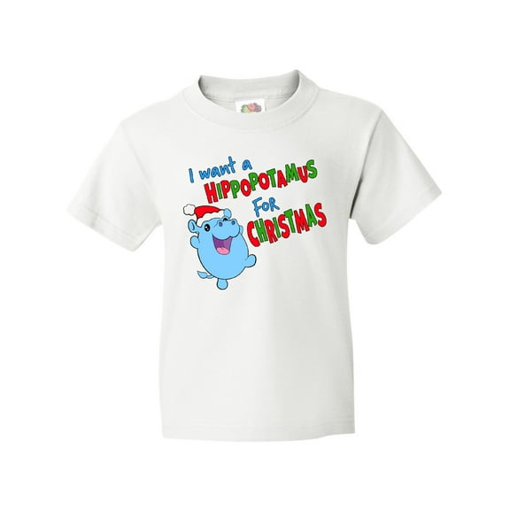 Inktastic I Want a Hippopotamus for Christmas Cute Stuffed Hippo Youth T-Shirt