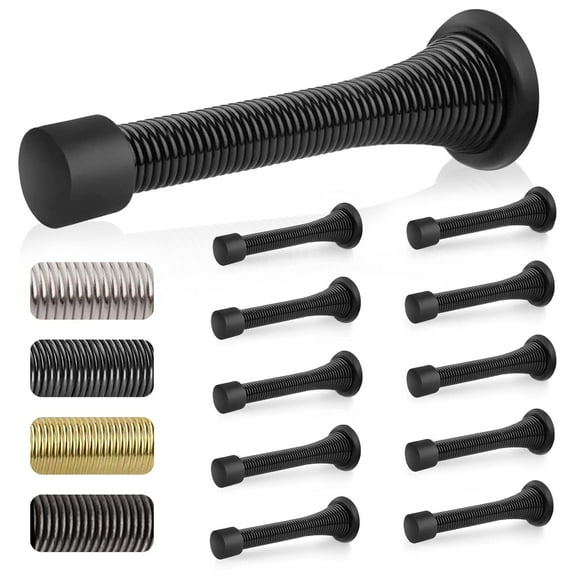 Emlimny 10 Pcs 3-1/4 " Black Spring Door Stoppers for Bottom of Door with Rubber Bumper Tips,Black Door Stops for Wall,Prevents Slamming, Secures Doors Open, Wall Protection