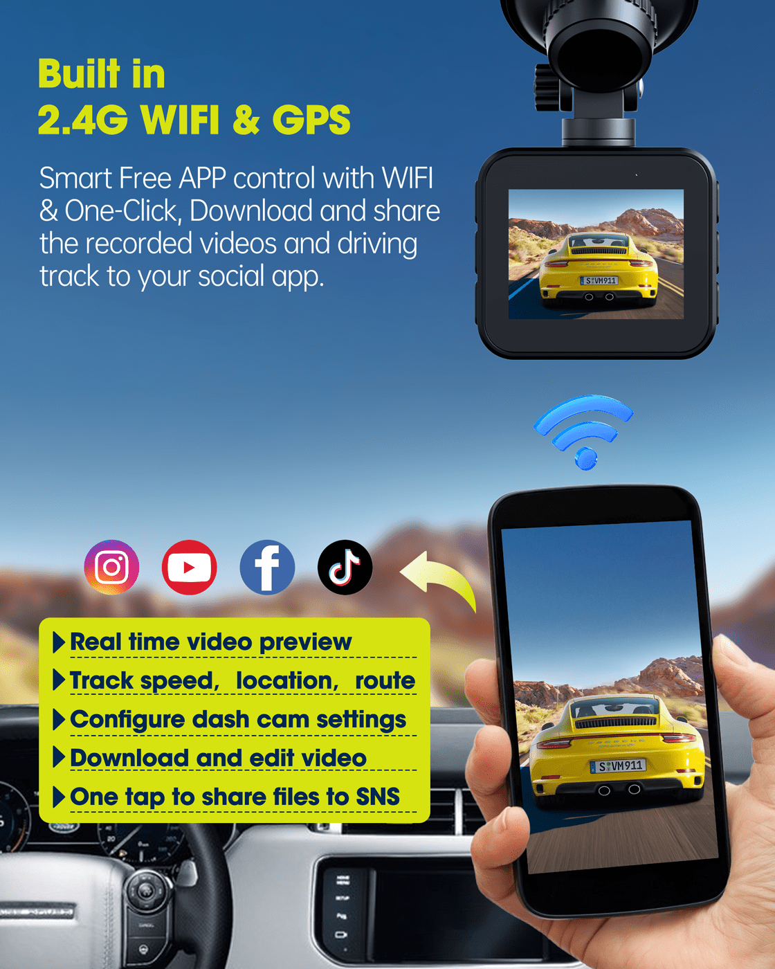 UHD 4K Dash Cam with Built-in WiFi GPS Super Night Vision, TOGUARD Voice  Control Car Camera Front Camera for Car 