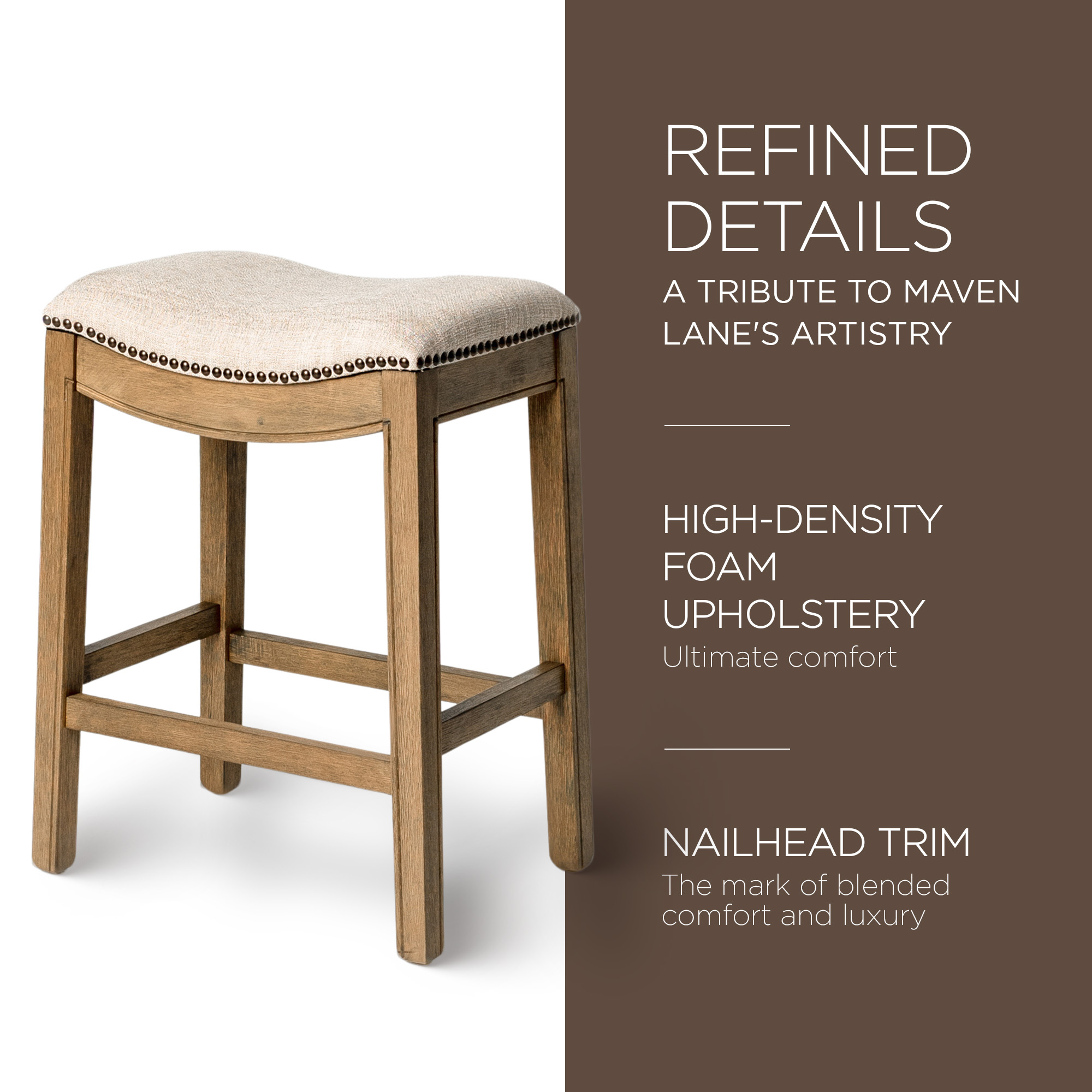 Open Box Maven Lane Adrien Saddle Backless Bar Stool, Natural, Counter Height