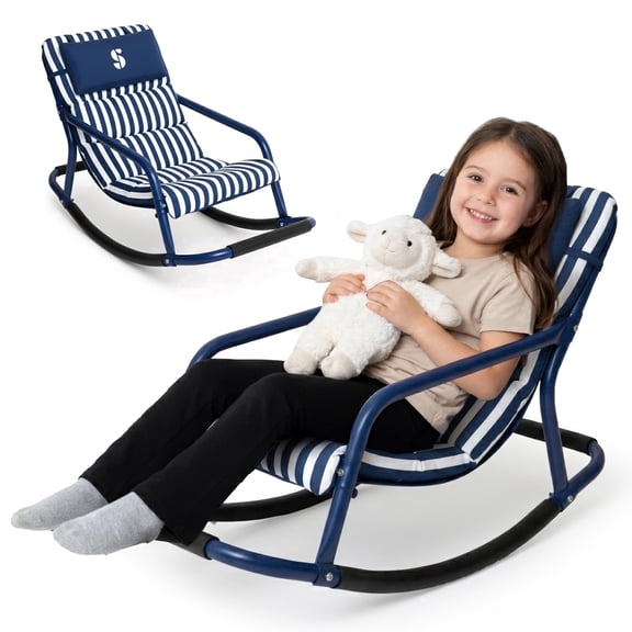 Special Supplies Sensory Rocking Chair for Kids - Comfortable Kids Rocker- Versatile Floor Chair with Soft Fabric - Navy Stripe