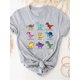 thumbnail image 2 of Camiseta con estampado de dibujos animados de dinosaurios y amor, ropa de verano de manga corta para mujer, camiseta básica gris, camiseta gráfica de moda, 2 of 5