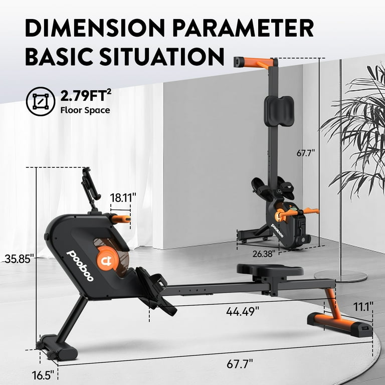 Pooboo Magnetic Rowing Machine Build in Bluetooth 8 Level