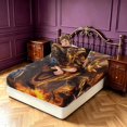 thumbnail image 4 of Manfei Gothic Dinosaur Wildlife Fitted Sheet Full,Vintage Animals Bed Set,Orange Red,3 Pieces,1 Fitted Sheet and 2 Pillowcases, 4 of 6