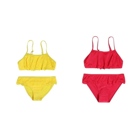 (2-Pack) Kcodviy Toddler Girl 2 Piece Cover Up Large Swimsuit Sport Soild High Girls Bathing Suits Size 12 Waist Bikini Set Swimwear Girls Watermelon Swimsuit Bathing Suit