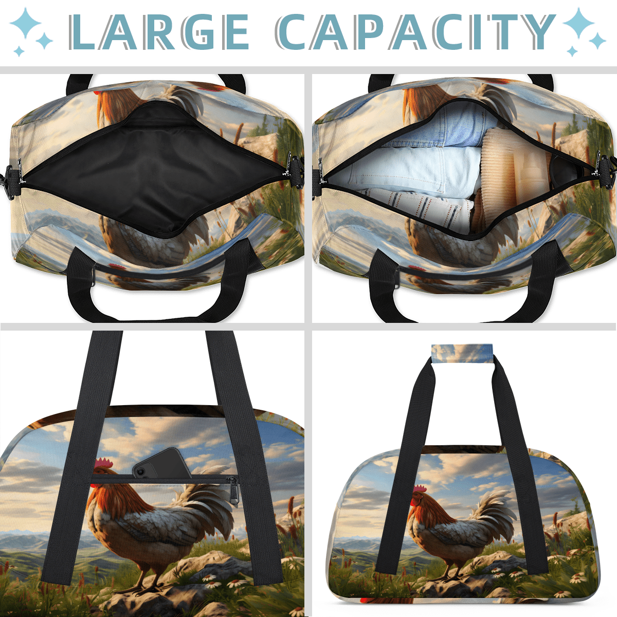 Herdesigns Sports Duffle Bags Travel Duffle Bag Gym Bag Farmhouse Chicken Weekender Travel Bag Waterproof Overnight Bag Carry On Travel Tote Bag Dance Bags