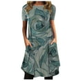 thumbnail image 2 of SMihono Robe d'Été Boho pour Femmes Grande Taille Mode Femmes Décontractée Col Rond Imprimé Manches Courtes Robe avec Poche, 2 of 5