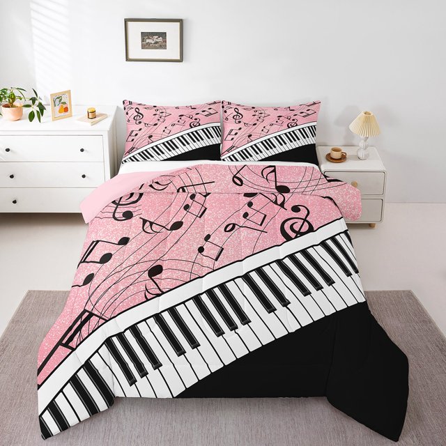 Erosebridal Ensemble de Literie Mélodie Musicale Simple, Couette Clavier Piano, Décoration de Chambre de Filles, Réversible, Léger, 2 Pcs