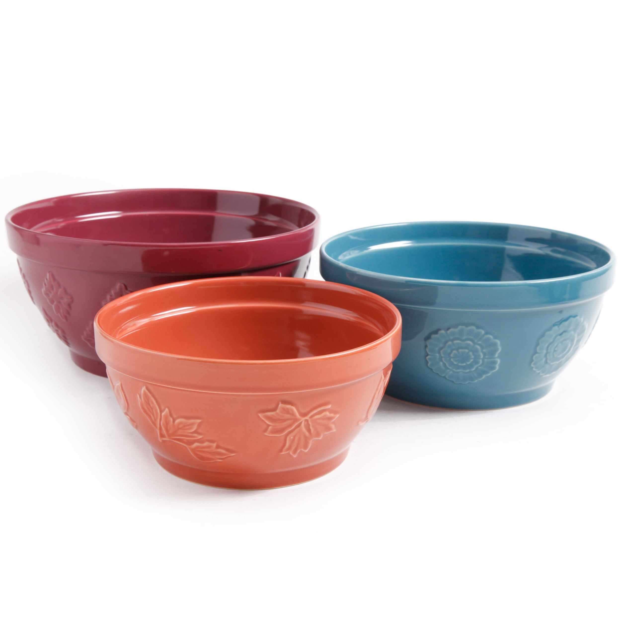 The Pioneer Woman PWS296881814405 Fancy Flourish 3-Piece Ceramic Mixing  Bowl Set