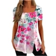 thumbnail image 2 of Hauts d'Été Grande Taille pour Femmes Mode Décontractée Imprimée Col Carré Manches Courtes Boutons Blouses Amples Col en V T-Shirt Femmes en Liquidation, 2 of 5
