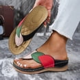 thumbnail image 3 of Rokment Women's Orthopedic Wedge Walking Flip Flops Boho Beach Vintage Casual Color Block Leather Arch Support Platform Chunky High Heel Dress Slippers Backless Sandals Black Size 6.5, 3 of 7