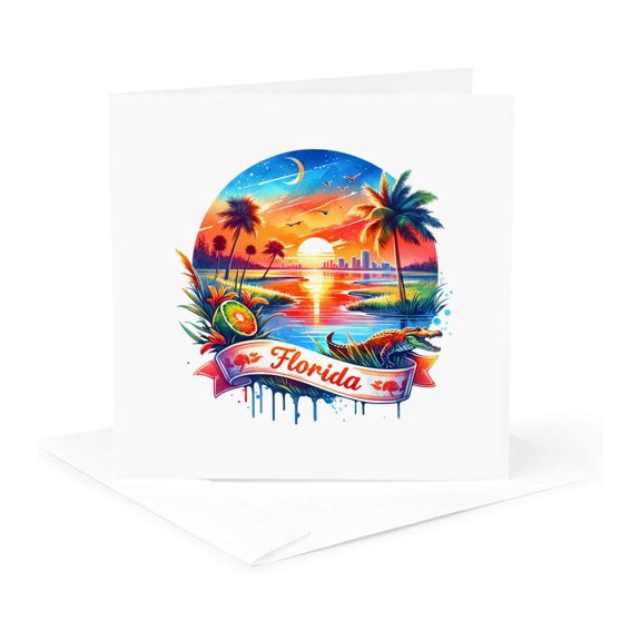3drose, Florida State. Usa. Landmarks and Colorful Landscapes. Fetching Gift, 1 Greeting Card with Envelope