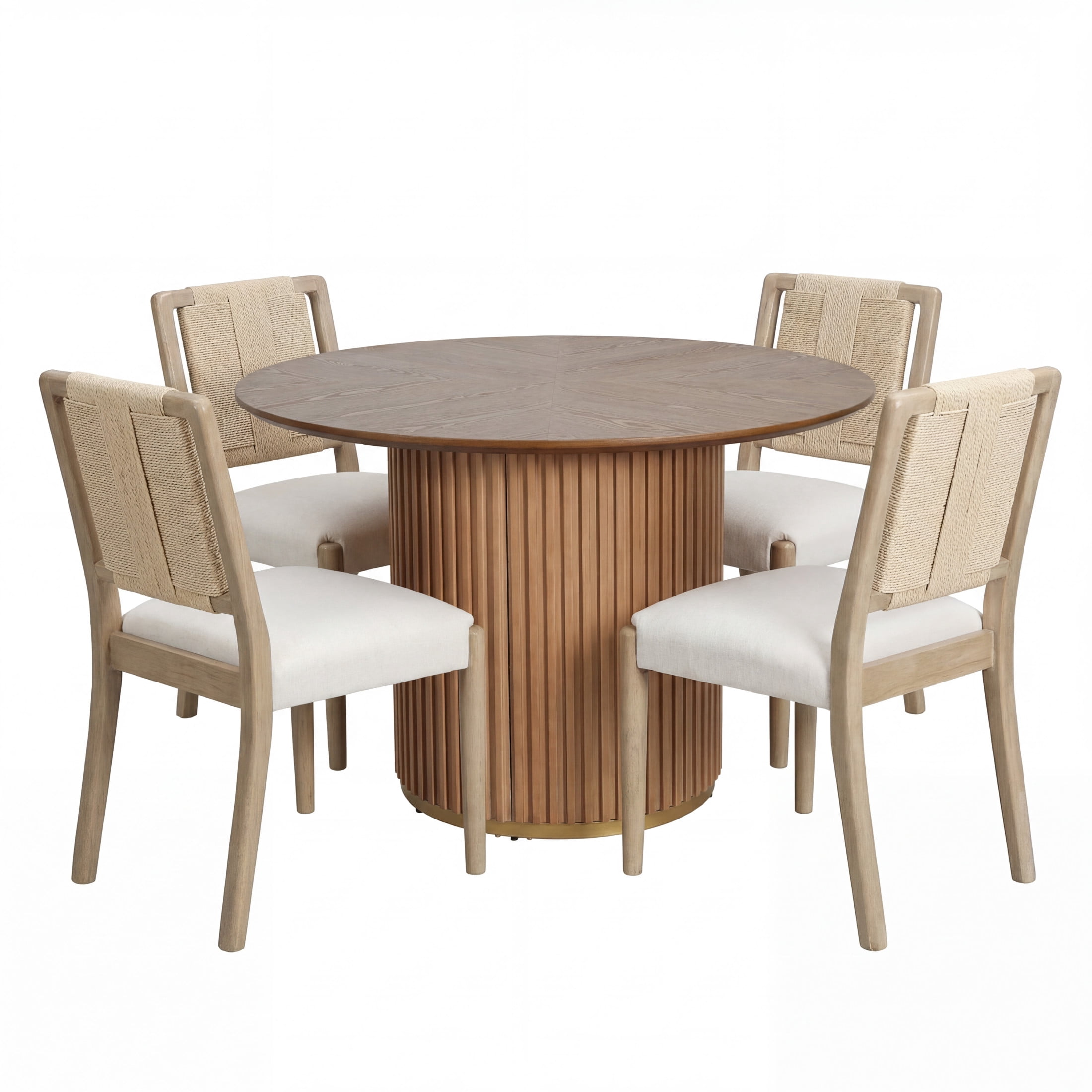 Christopher Knight Home 5-Piece Modern Dining Set, Round Table & Woven Rope Back Chairs, Light Ash