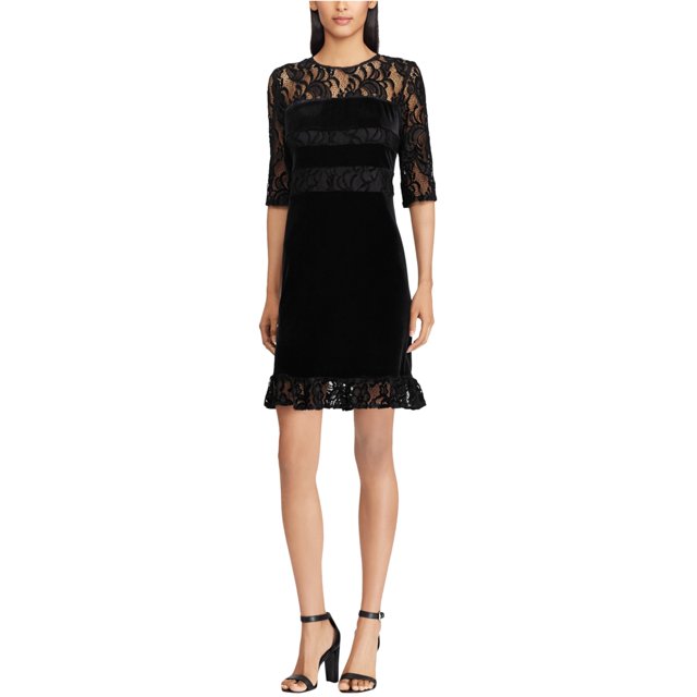 Vestido midi de encaje de terciopelo para mujer de American Living, negro, 2
