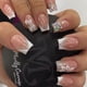 thumbnail image 1 of Uñas postizas blancas con punta francesa, cuadradas y cortas, con purpurina, reutilizables, 24 unidades., 1 of 5