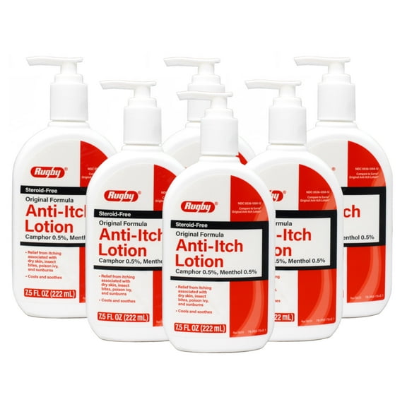 6 Pack - Rugby Original Formula Anti-Itch Lotion Camphor 0.5% , Menthol 0.5%, Steroid-Free, for Dry Skin, Insect Bite, Poison Ivy, Sunburns, 7.5 Fl Oz