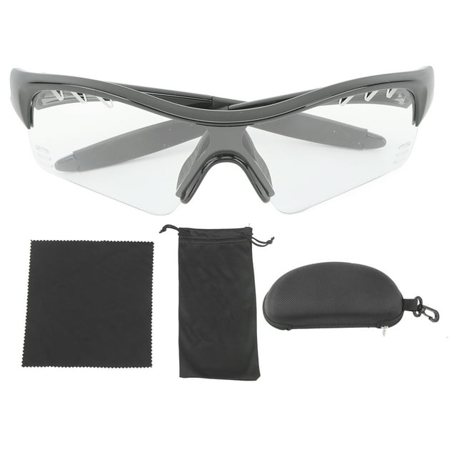 Gafas de sol para exteriores, resistentes al viento, con protección UV, TR, ergonómicas, para senderismo, para niños, con montura negra y lentes transparentes.
