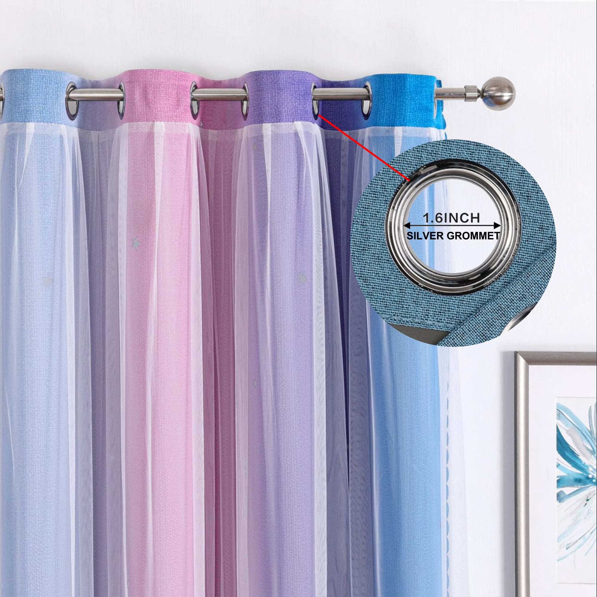 DZORUN Rainbow Sheer Curtains Colorful Backdrop Bright Curtains Set for Kids Girls Princess Bedroom Living Party Blackout Decor 52" x 84"