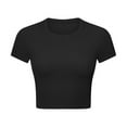 thumbnail image 2 of SWSMCLT Women's Short Sleeve T Shirt Crop Top Running Crew Neck Workout Shirt Fitted Summer Basic Cool Fall Black 6, 2 of 4