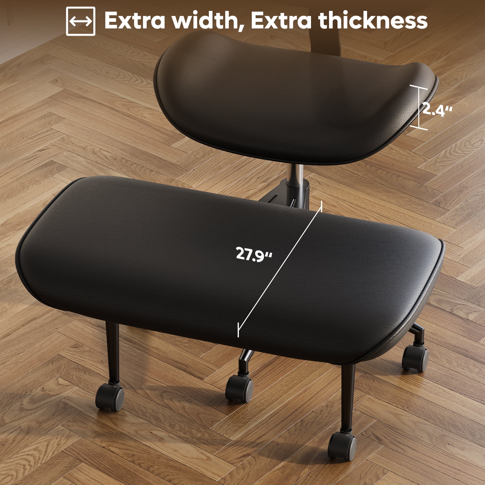 Pinmoco Extra Wide Armless Office Chair for Cross Legged Sitting, Ergonomic Swivel Desk Chair with Faux Leather, Comfy Task Chair for Home Office, Gaming & Meditation, Black