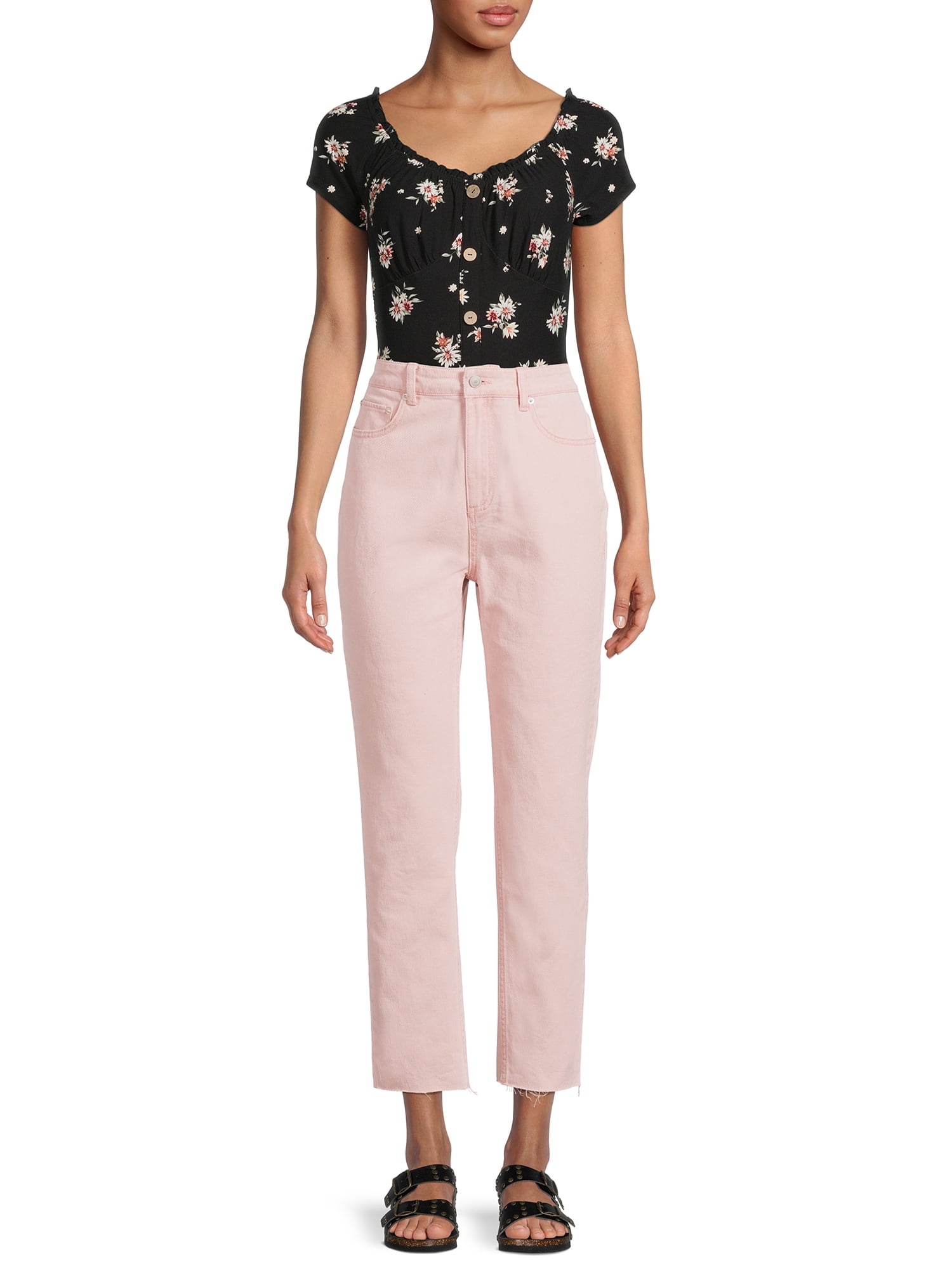 No Boundaries Juniors' Floral Button Front Top