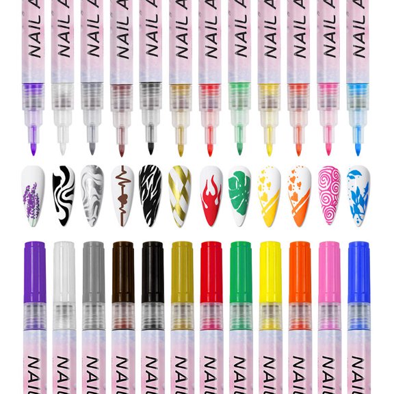 12 Pcs/Set Nail Art 3D Painted Pen Drawing Nail Point Graffiti Dotting Pen Flower Pen Hook Line DIY Nail Art Gel Nail Polish
